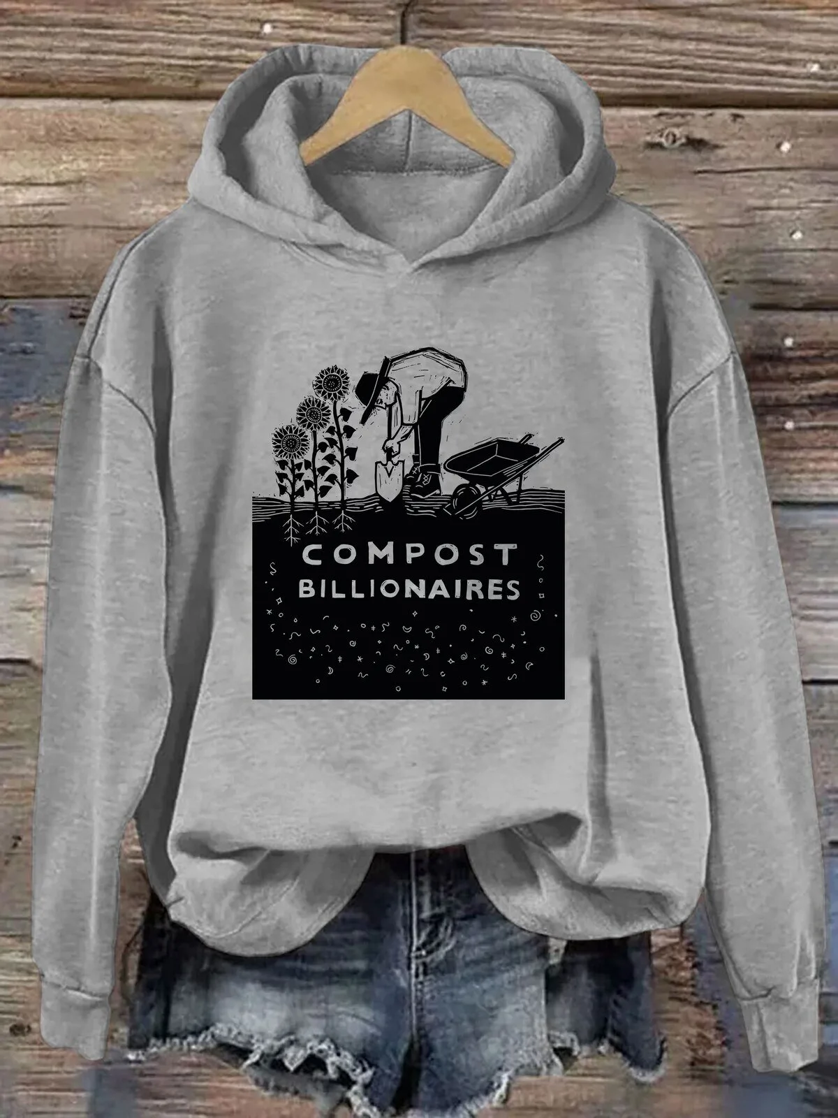 Compost Billionaires Gardener Humor Graphic Print Pullover Hoodie