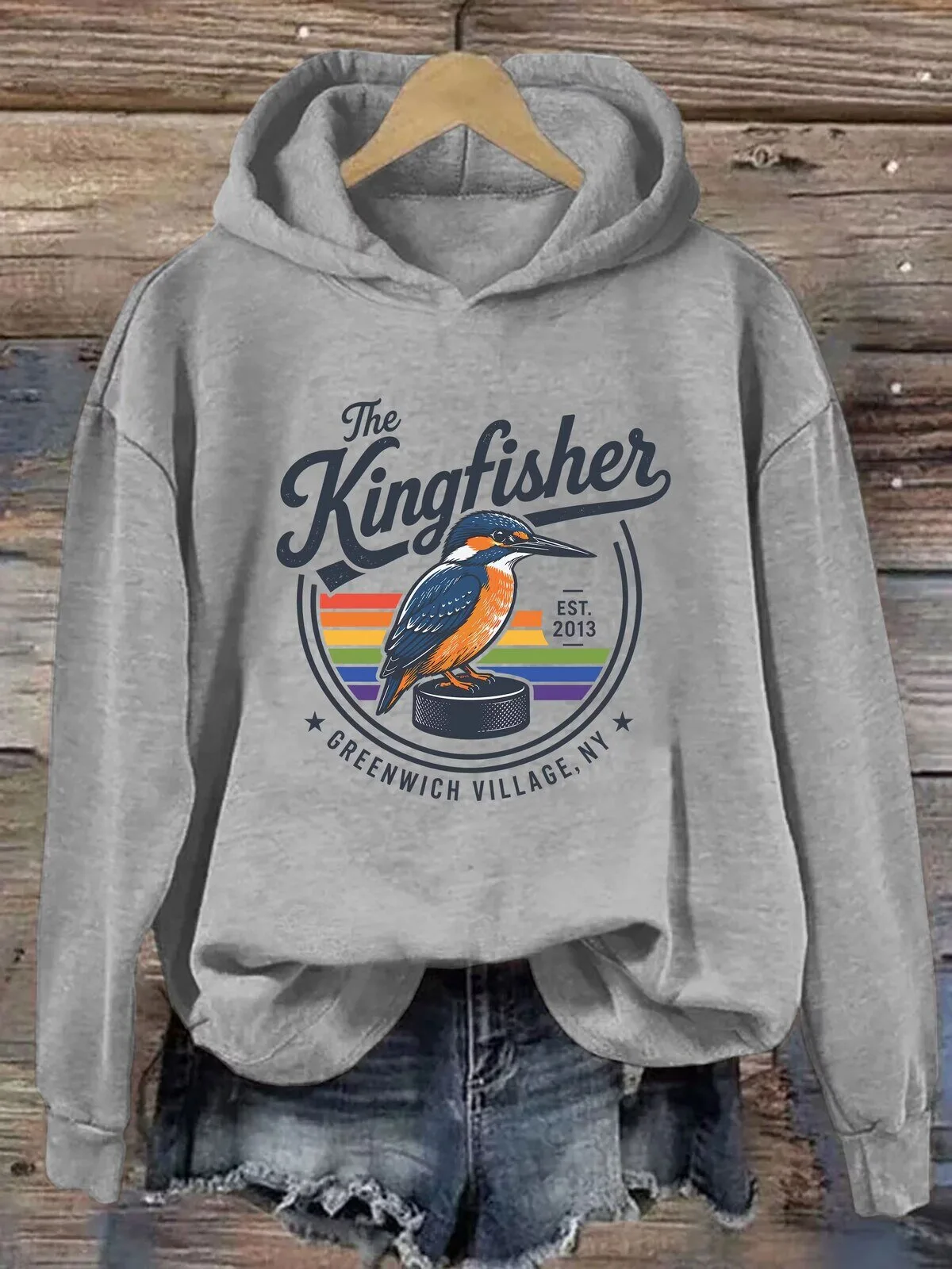 The Kingfisher Greenwich Village New York City Rainbow Bird Hoodie