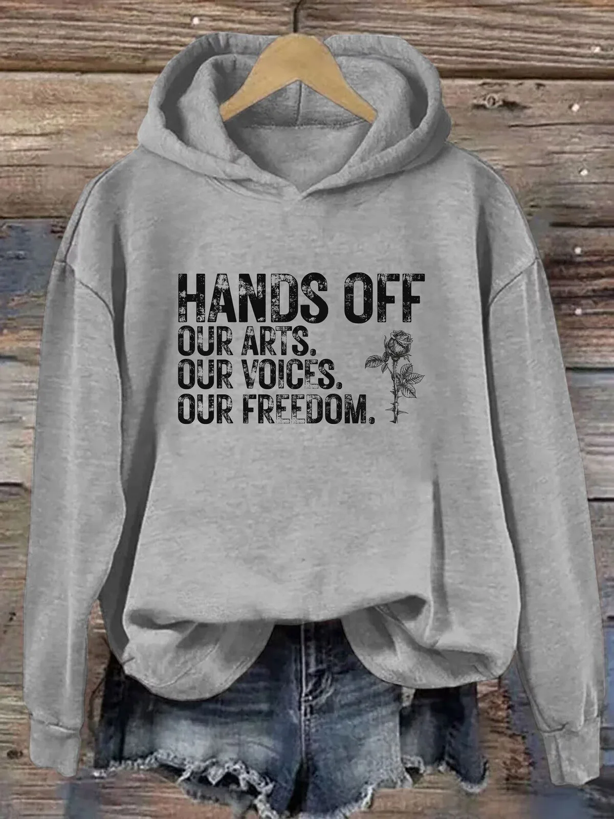 Hands Off Our Arts Our Voices Our Freedom Rose Graphic Hoodie