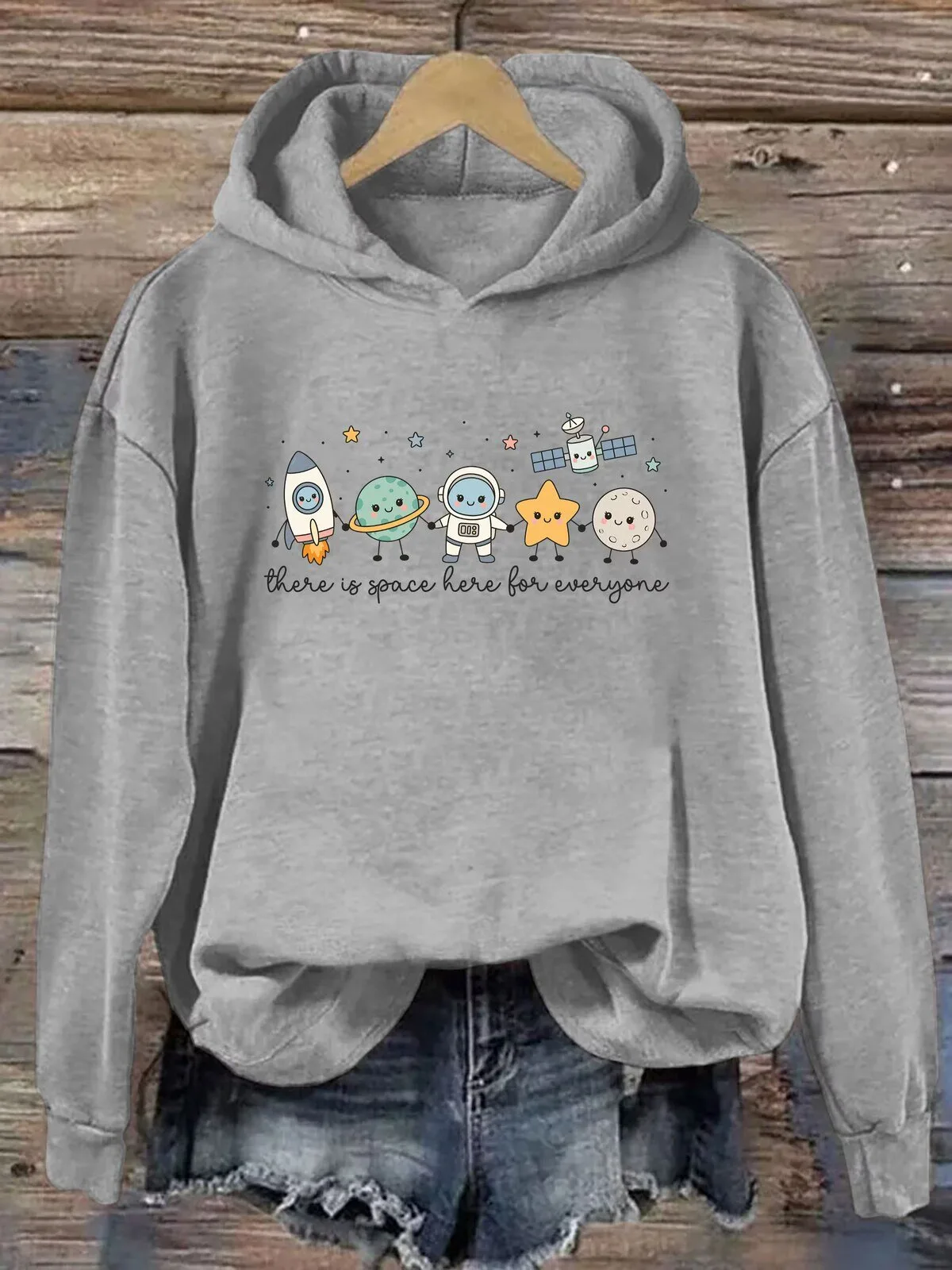 Cute Space Here For Everyone Astronaut Rocket Planet Moon Star Hoodie
