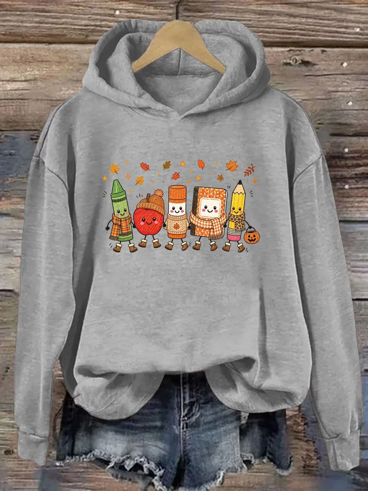 Cute Halloween Teachers School Supplies Autumn Leaves Pumpkin Hoodie