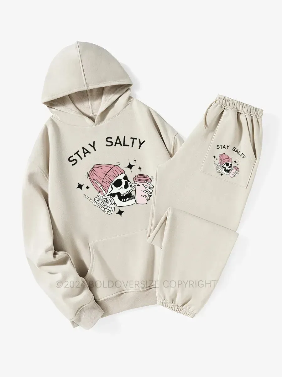 Stay Salty Skeleton Wearing Beanie Drinking Coffee Unisex Hoodie