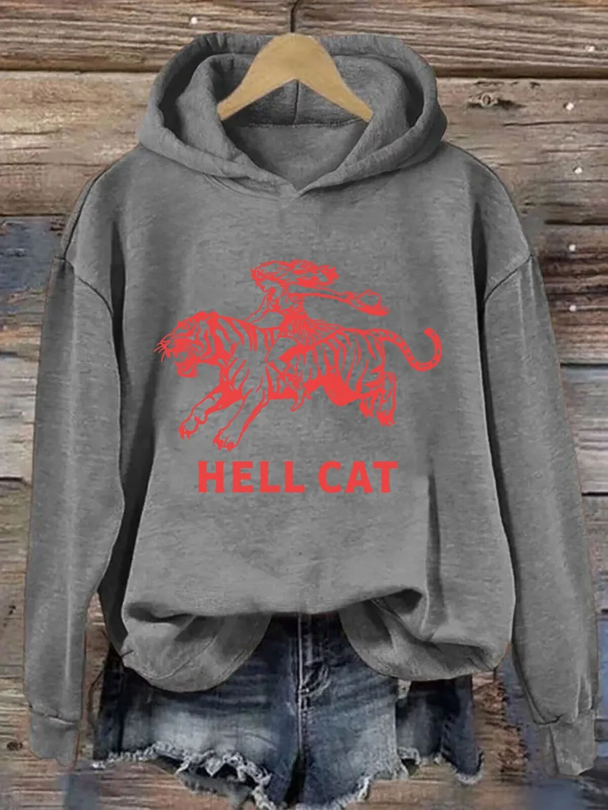 Cowgirl Hell Cat Tiger Graphic Print Pullover Hoodie for Women