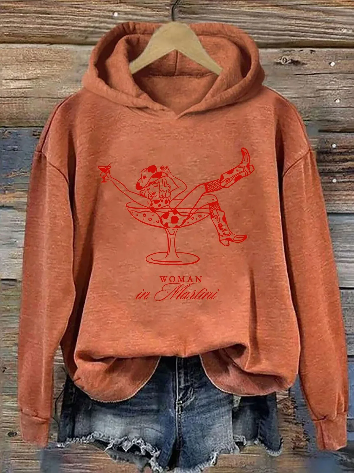 Cowgirl Hoodie Woman in Martini Glass Graphic Pullover Sweatshirt